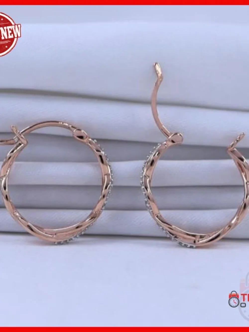 Twisted Hoop Diamond Earrings 14K Gold Plated Sterling Silver